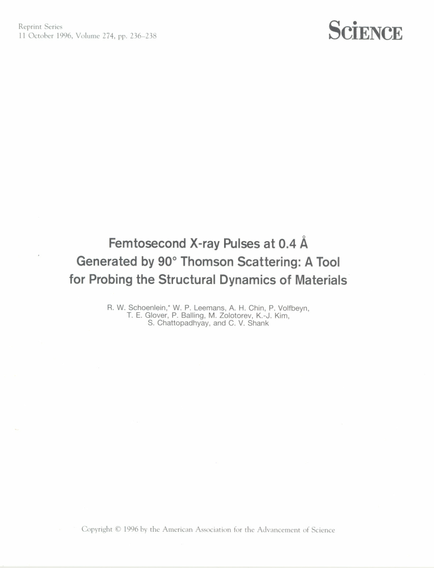 Pdf Femtosecond X Ray Pulses At 0 4 A Generated By 90 Thomson Scattering A Tool For Probing The Structural Dynamics Of Materials