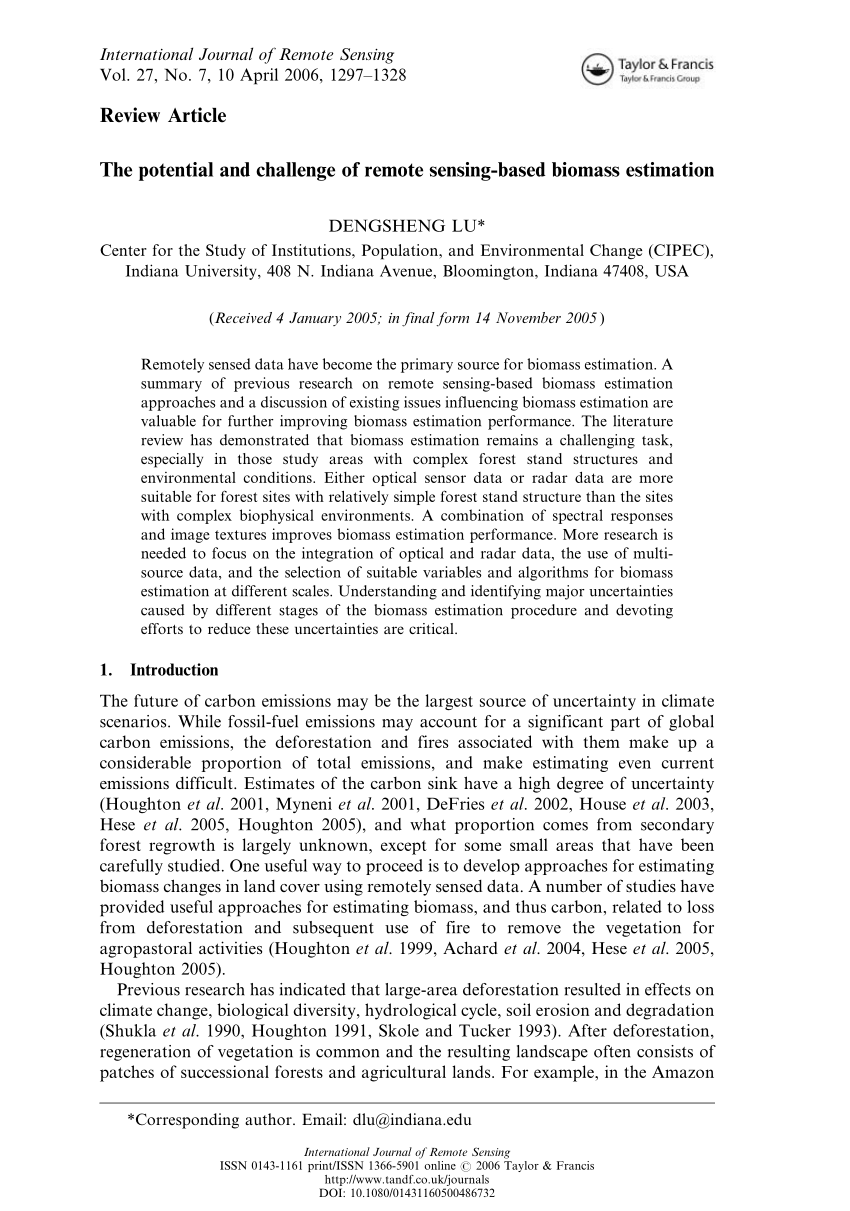 (PDF) The Potential and Challenge of Remote Sensing–Based Biomass ...