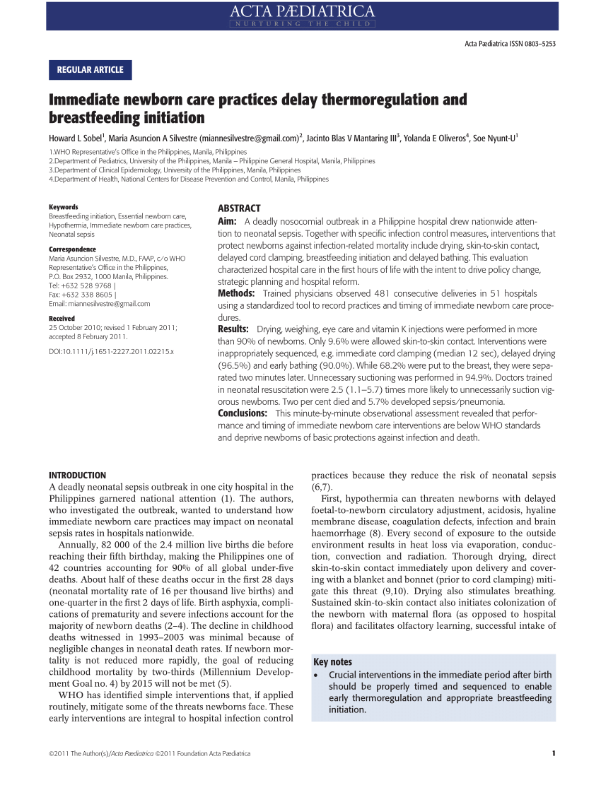 Pdf Immediate Newborn Care Practices Phl Sobel