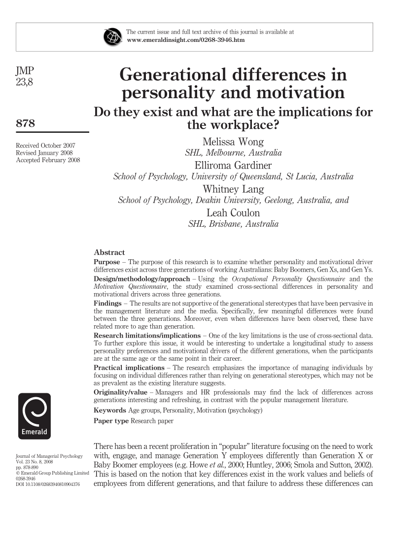 fordomme For pokker klokke PDF) Generational Differences in Personality and Motivation: Do They Exist  and What Are the Implications for the Workplace?