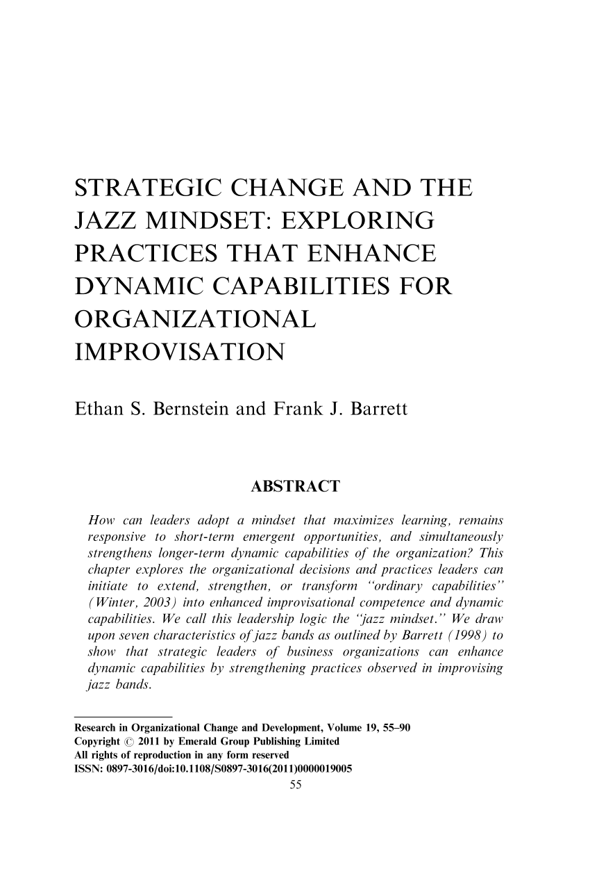 PDF Strategic Change and the Jazz Mindset: Exploring Practices