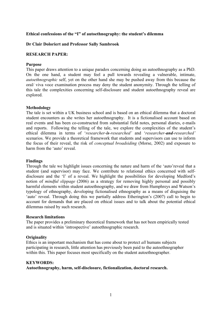 autoethnography essay examples pdf