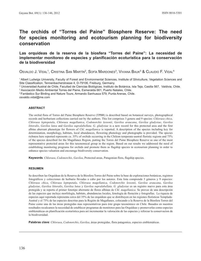 Pdf The Orchids Of Torres Del Paine Biosphere Reserve The Need For Species Monitoring And Ecotourism Planning For Biodiversity Conservation