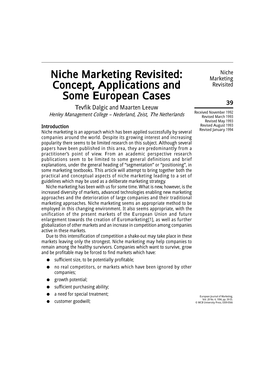 research papers on niche marketing