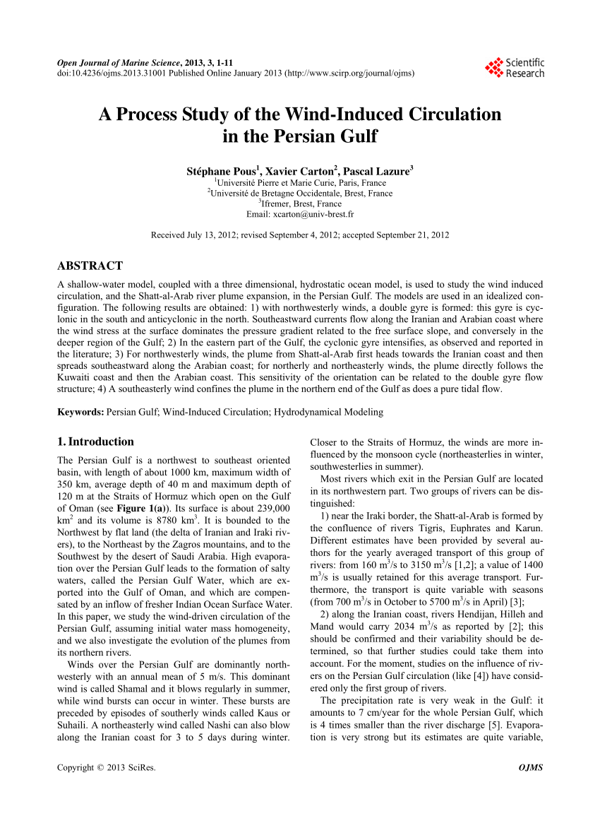 pdf a process study of the wind induced circulation in the persian gulf