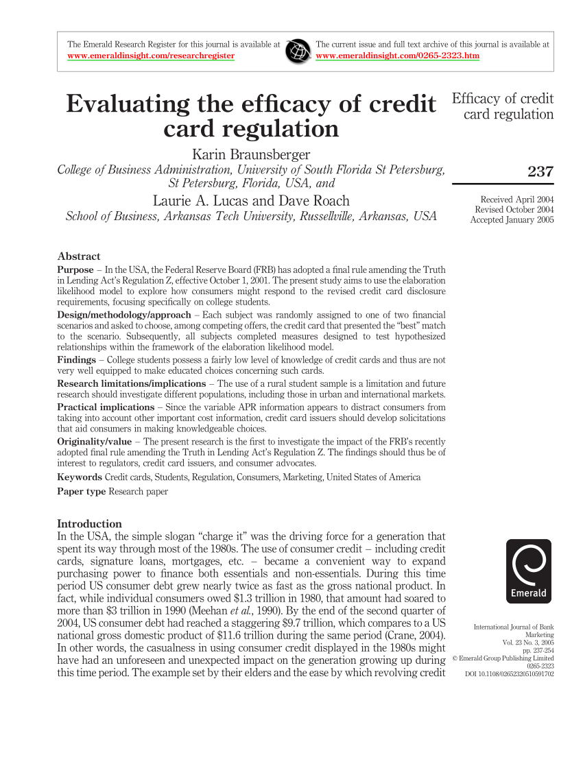 (PDF) Evaluating the Efficacy of Credit Card Regulation