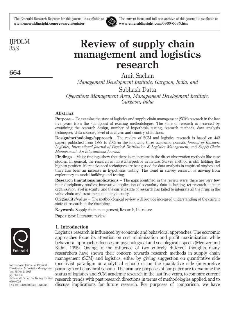 literature review on logistics and supply chain management