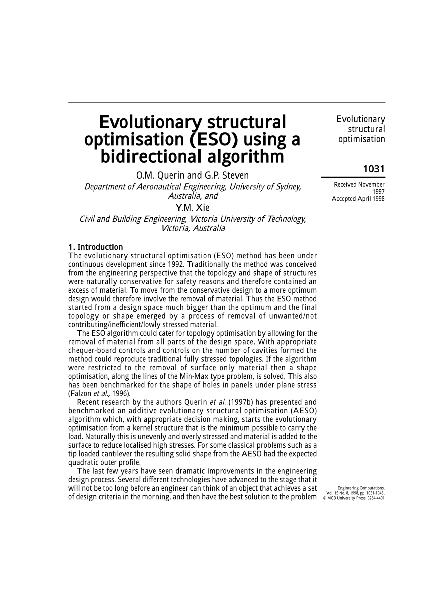 Pdf Evolutionary Structural Optimisation Eso Using A Bidirectional