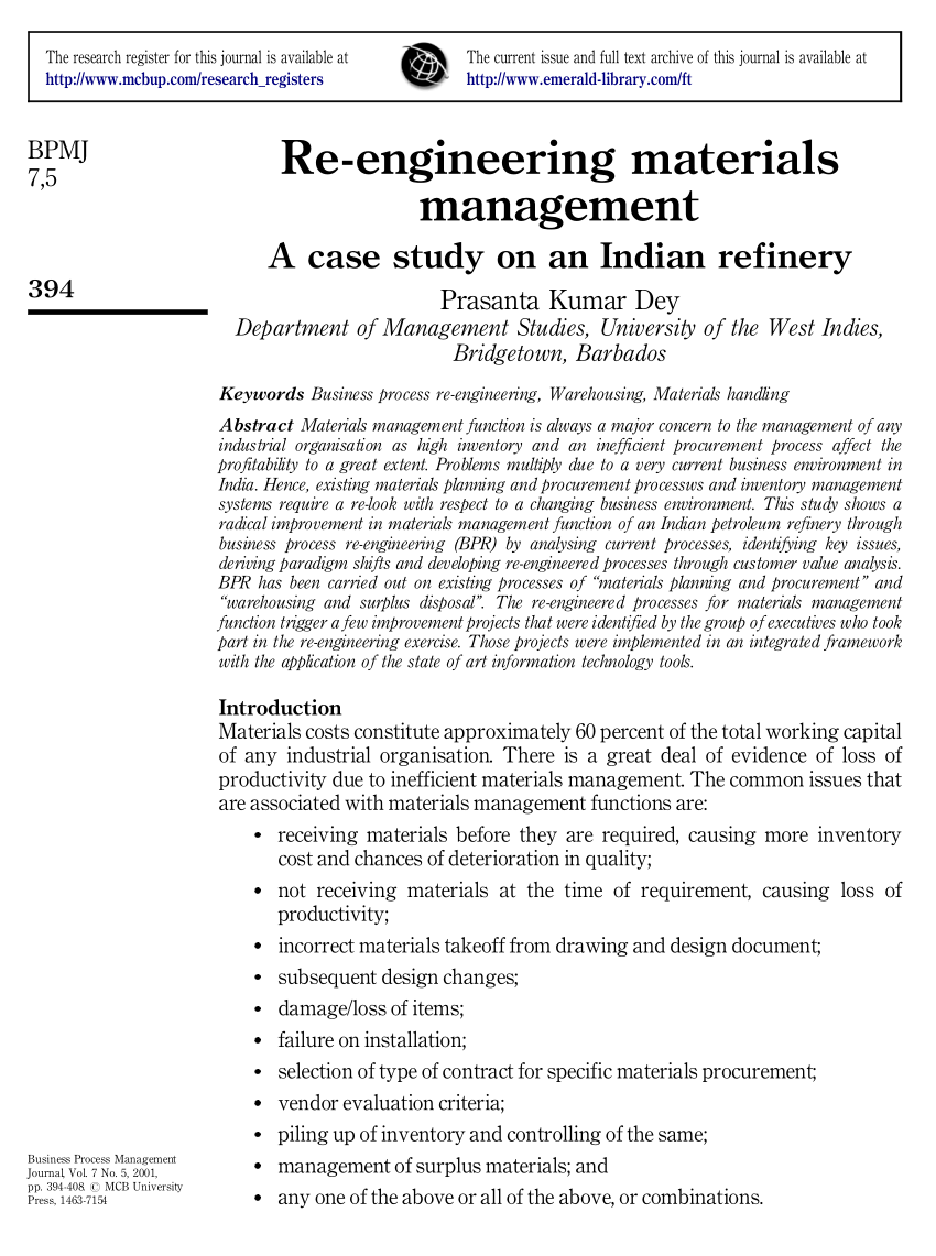 case study for engineering management