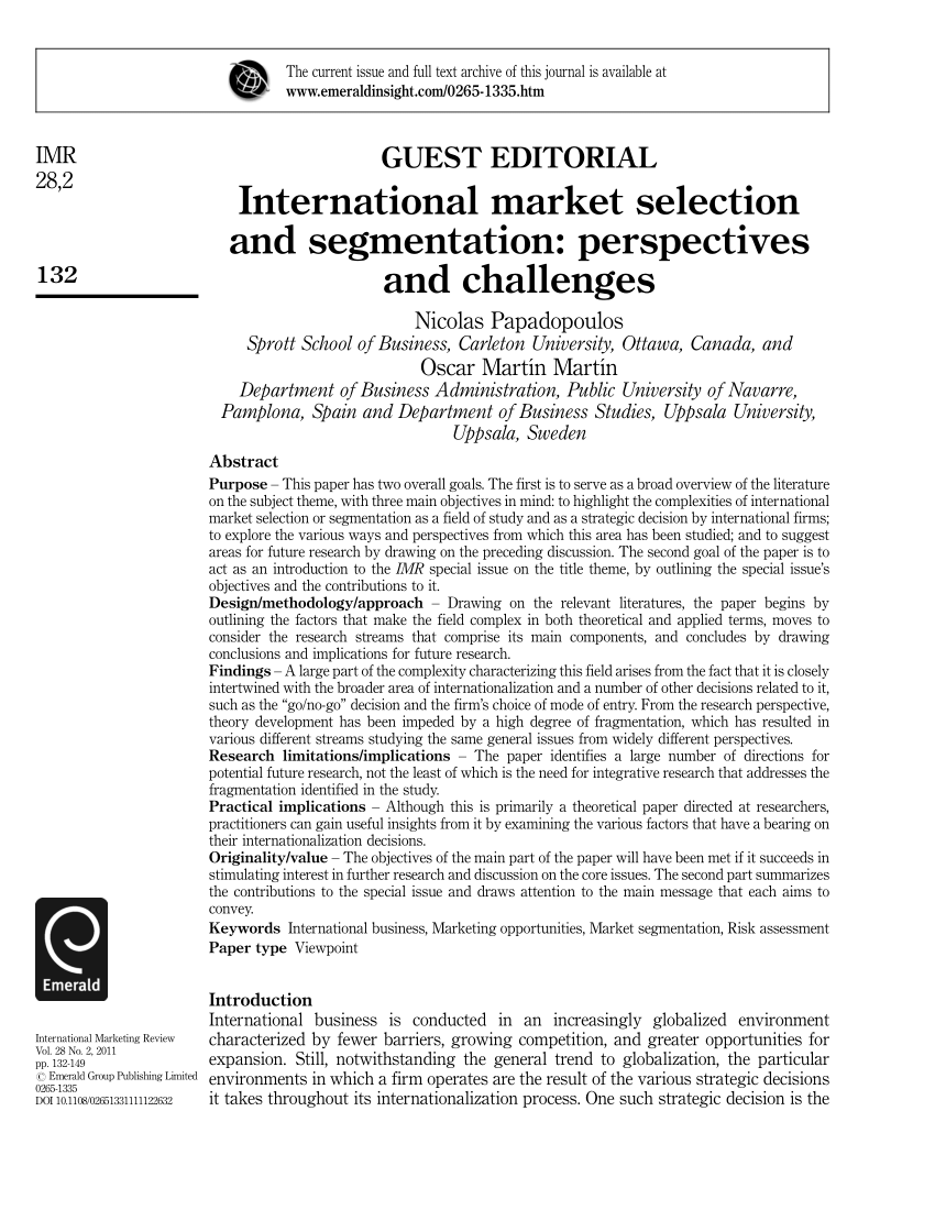 Pdf International Market Selection And Segmentation - 