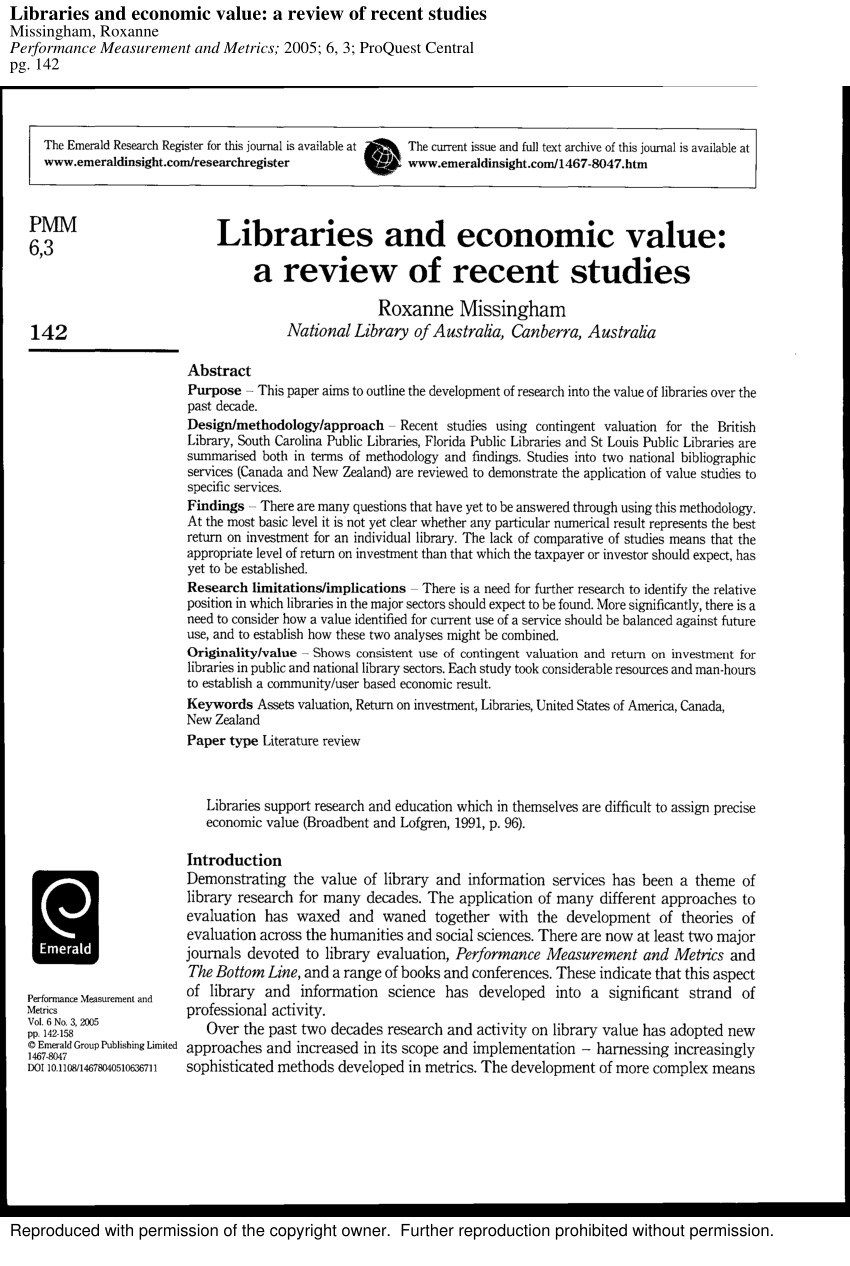 research papers on economic value