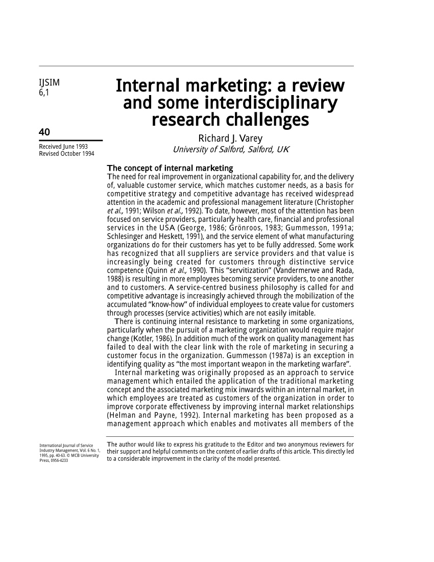 research articles on internal marketing