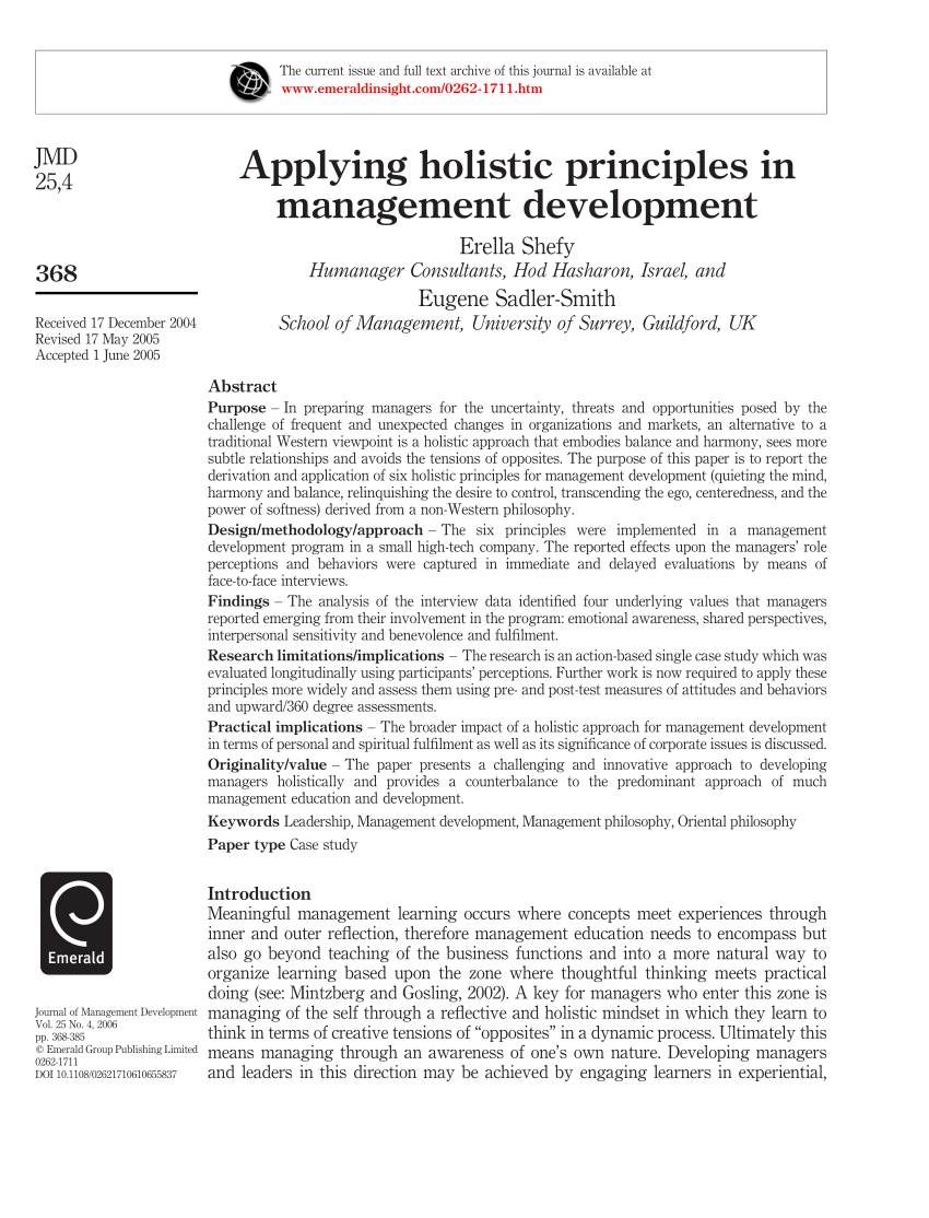 (PDF) Applying holistic principles in management development