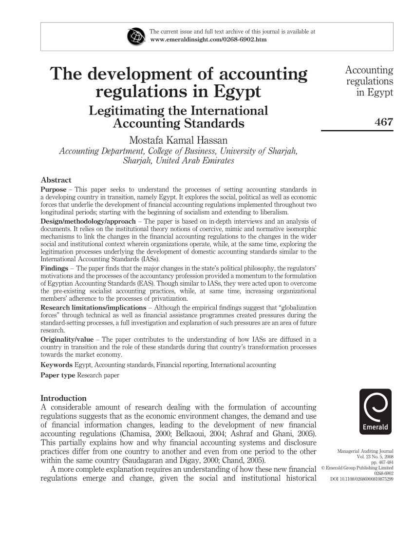 pdf the development of accounting regulations in egypt legitimating international standards pl account
