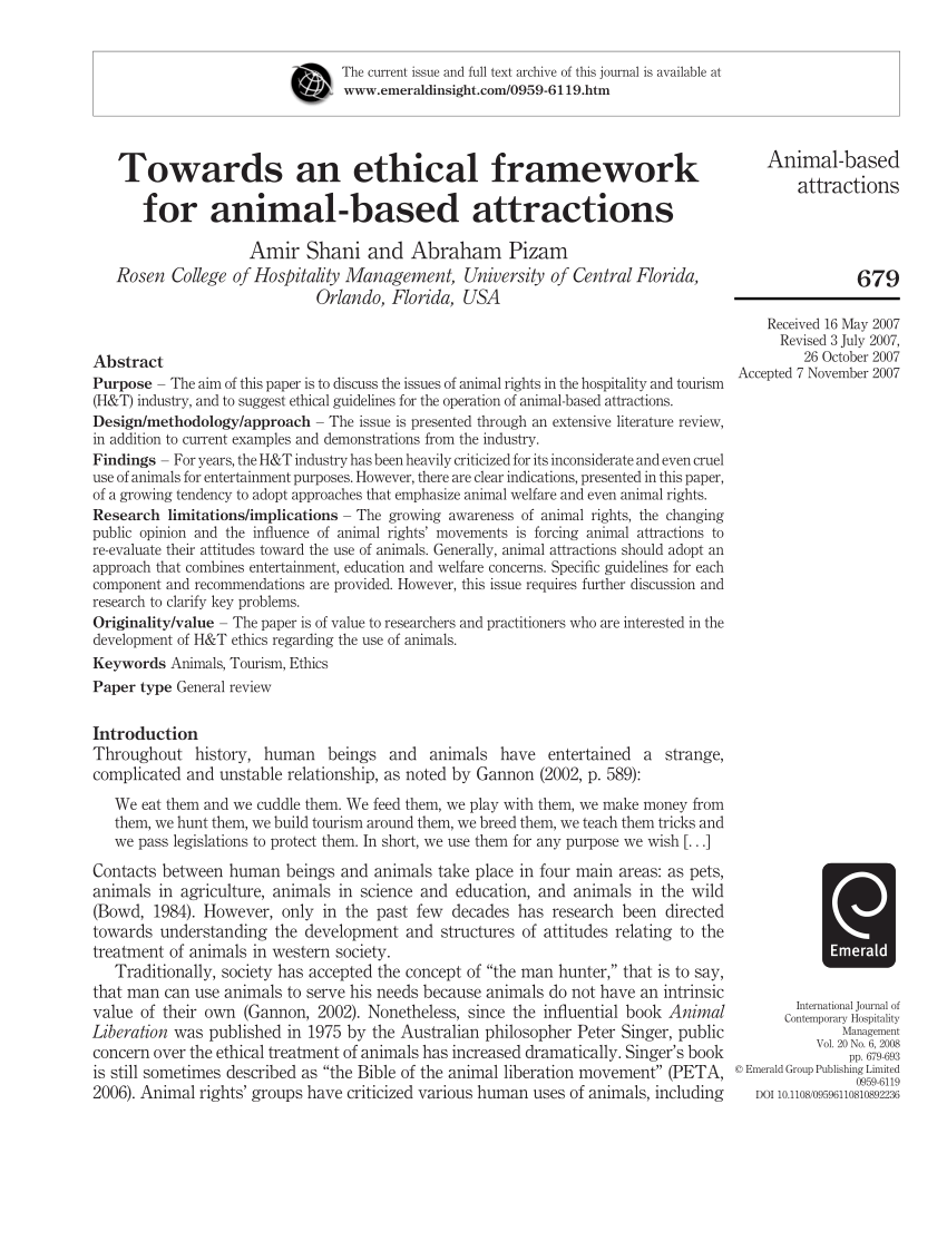 PDF) Towards an ethical framework for animal-based attractions