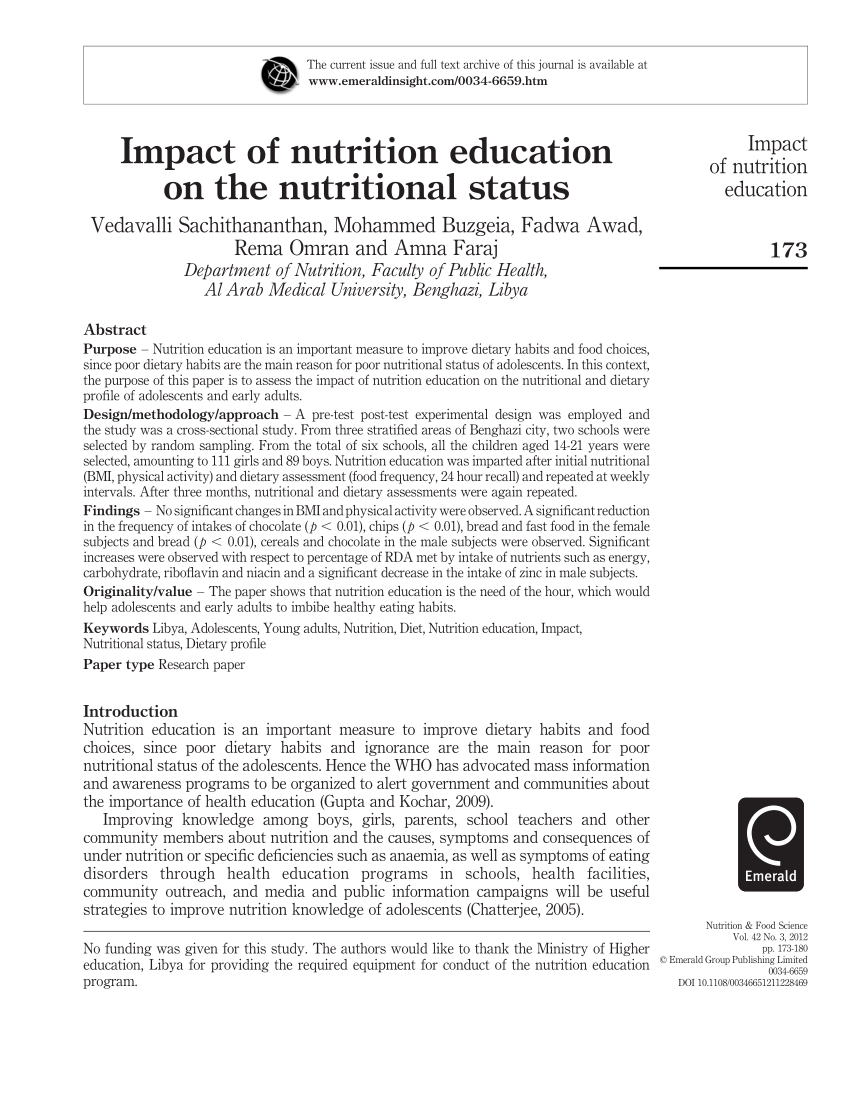 literature review of nutritional status