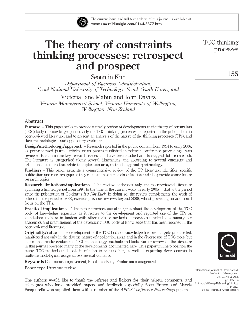 research paper on theory of constraints