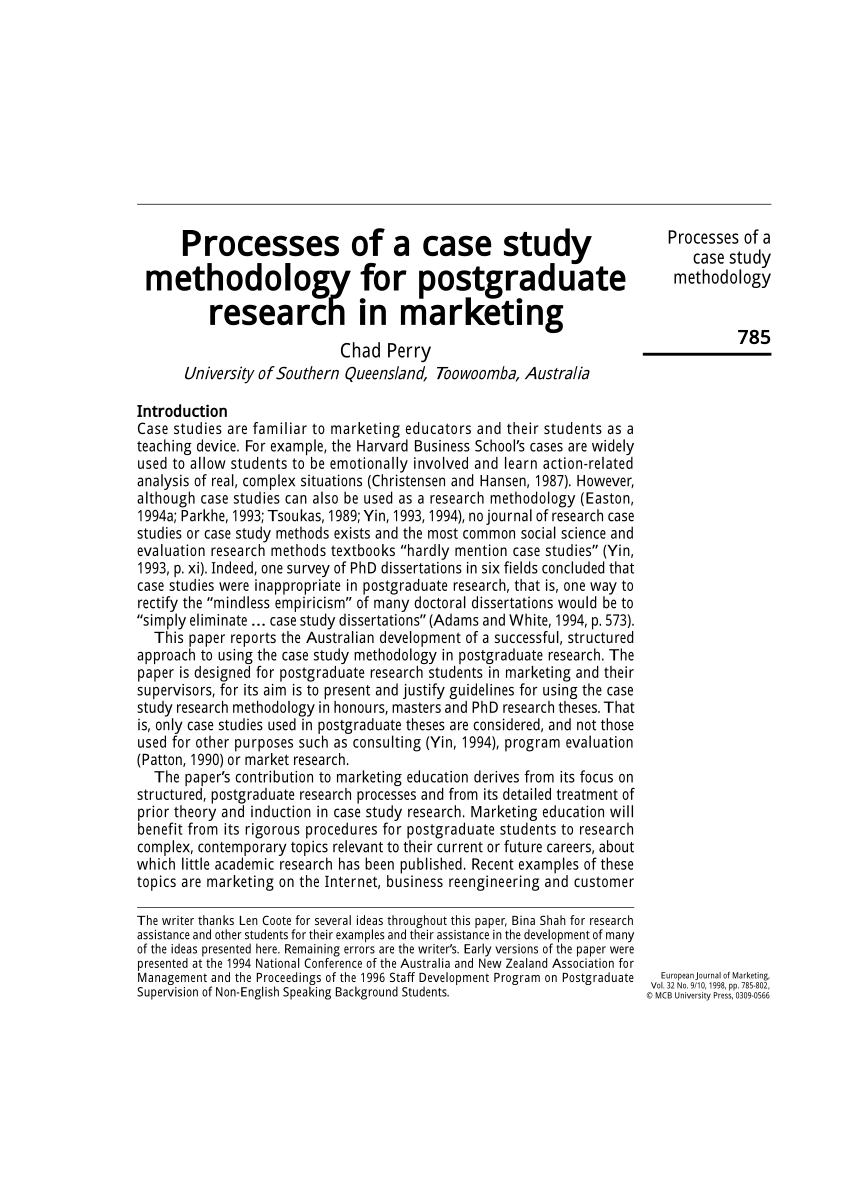 PDF) Process of a Case Study Methodology for Postgraduate Research