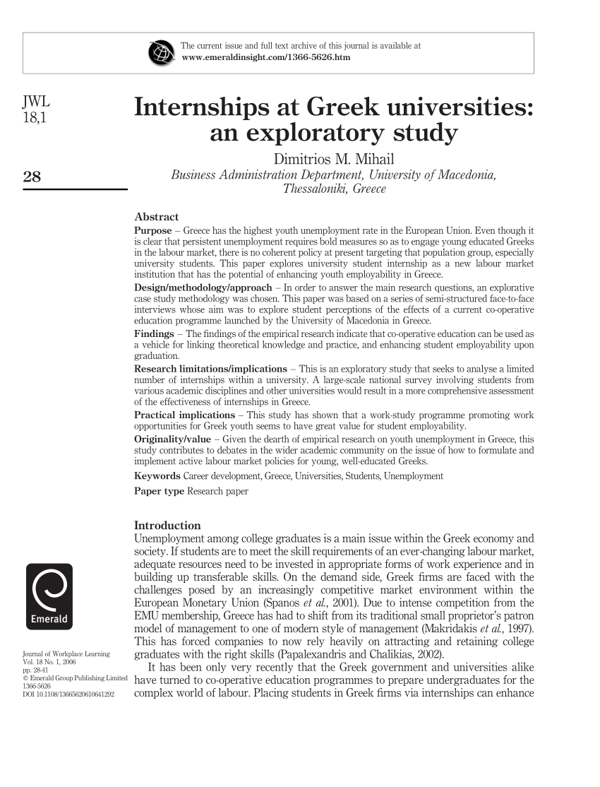 PDF) Internships at Greek universities: An exploratory study