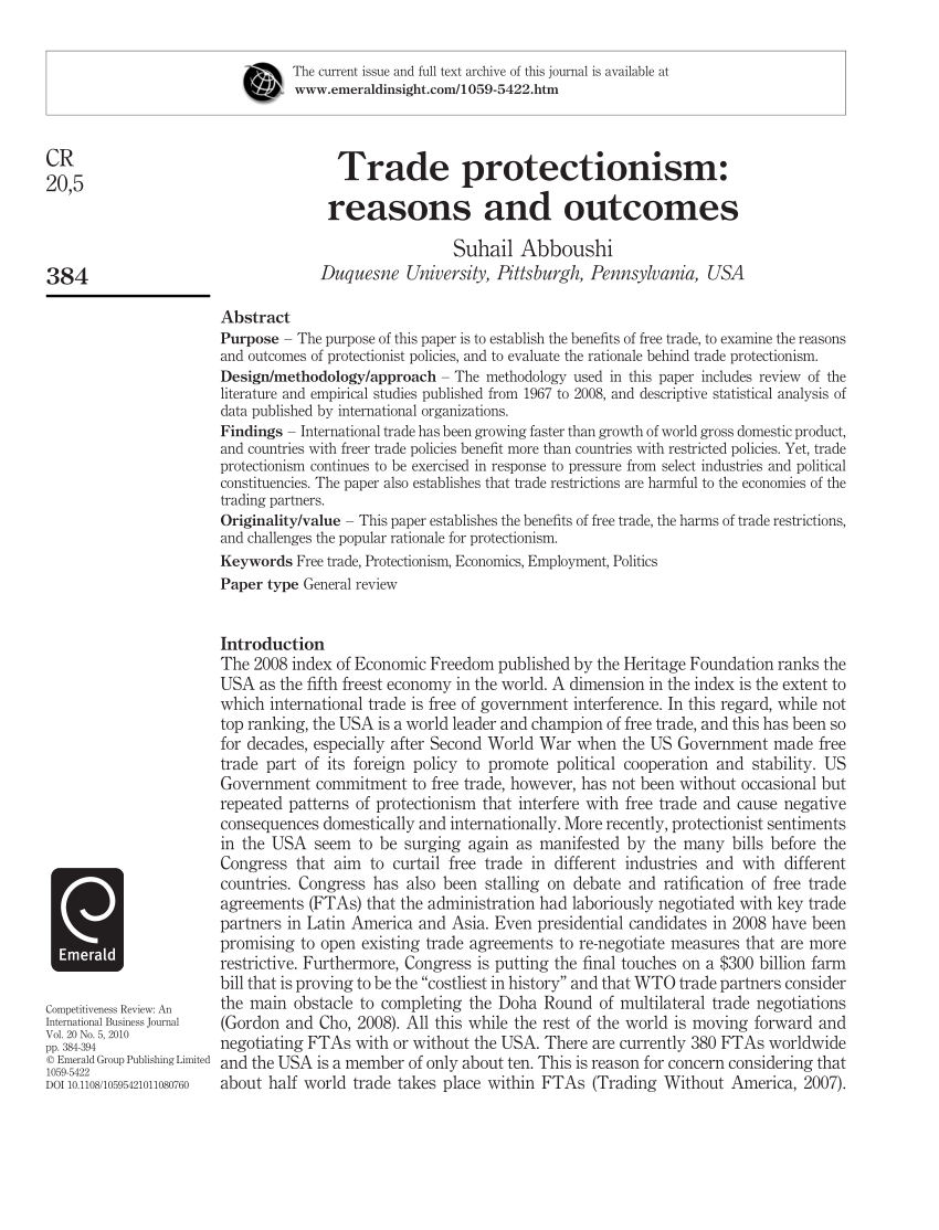 research paper about free trade and protectionism