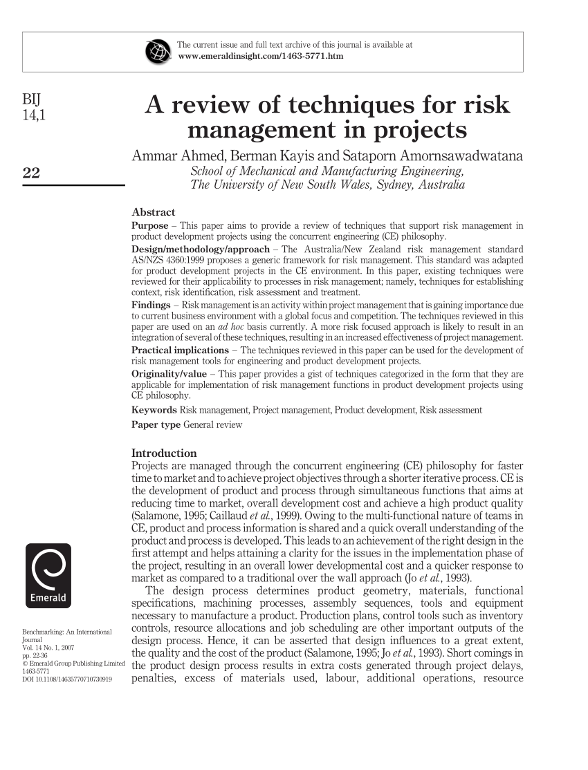literature review of risk management