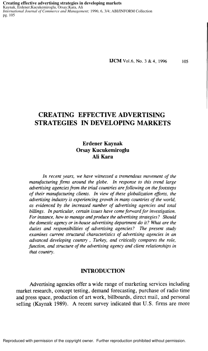 (PDF) Creating effective advertising strategies in developing markets