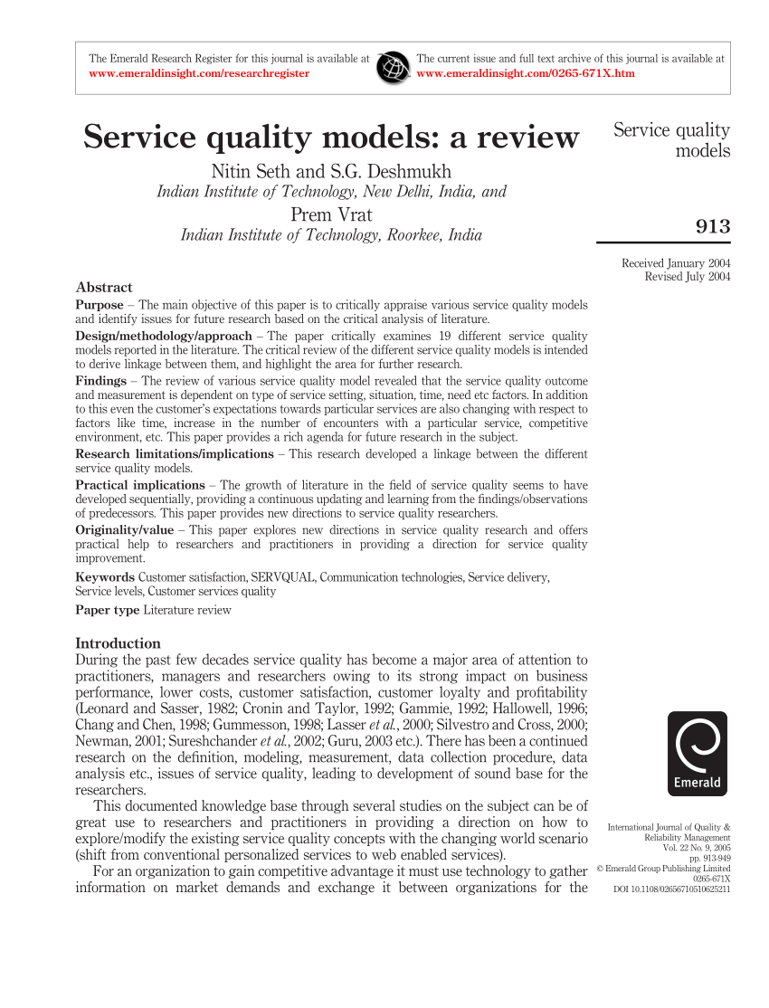 service quality management a literature review