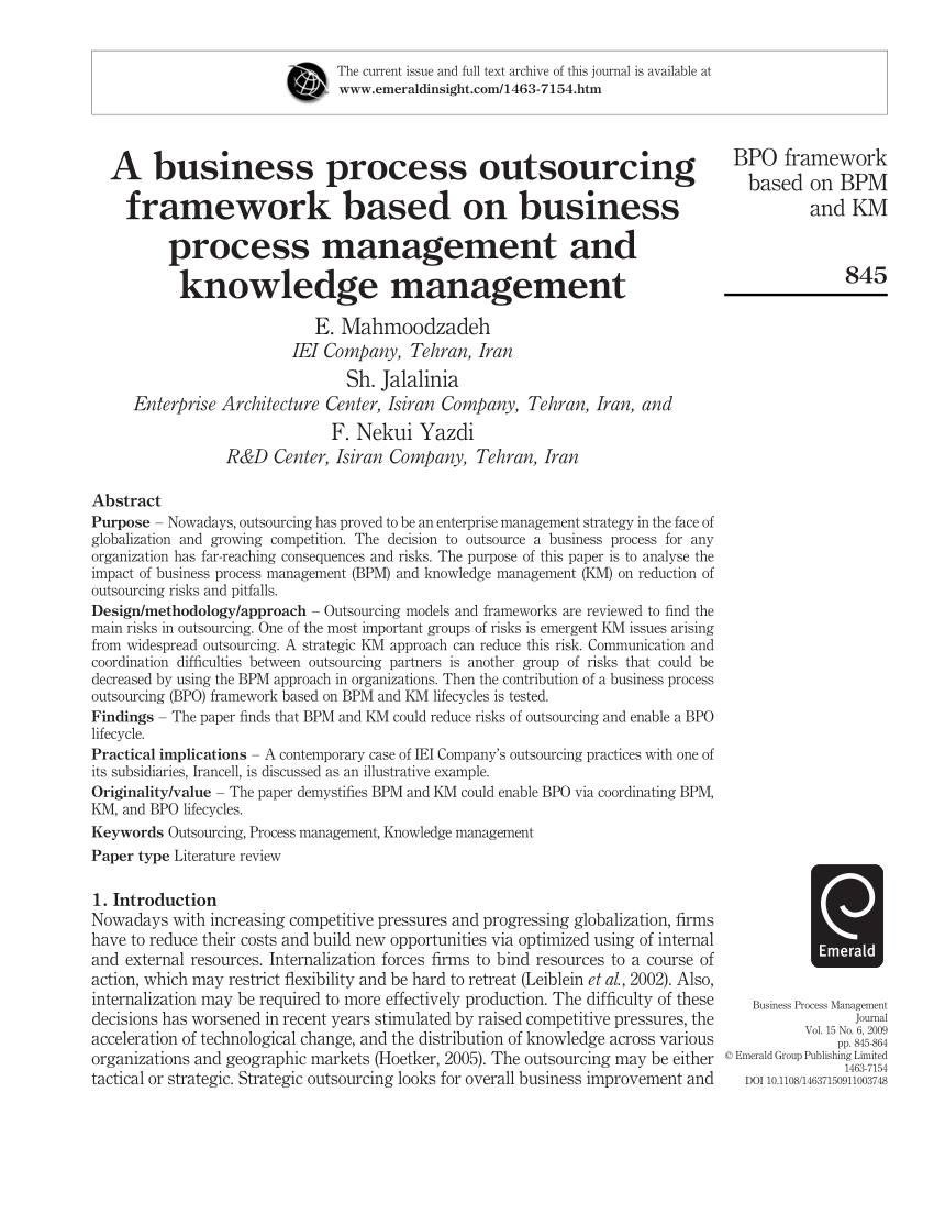 (PDF) A business process outsourcing framework based on business