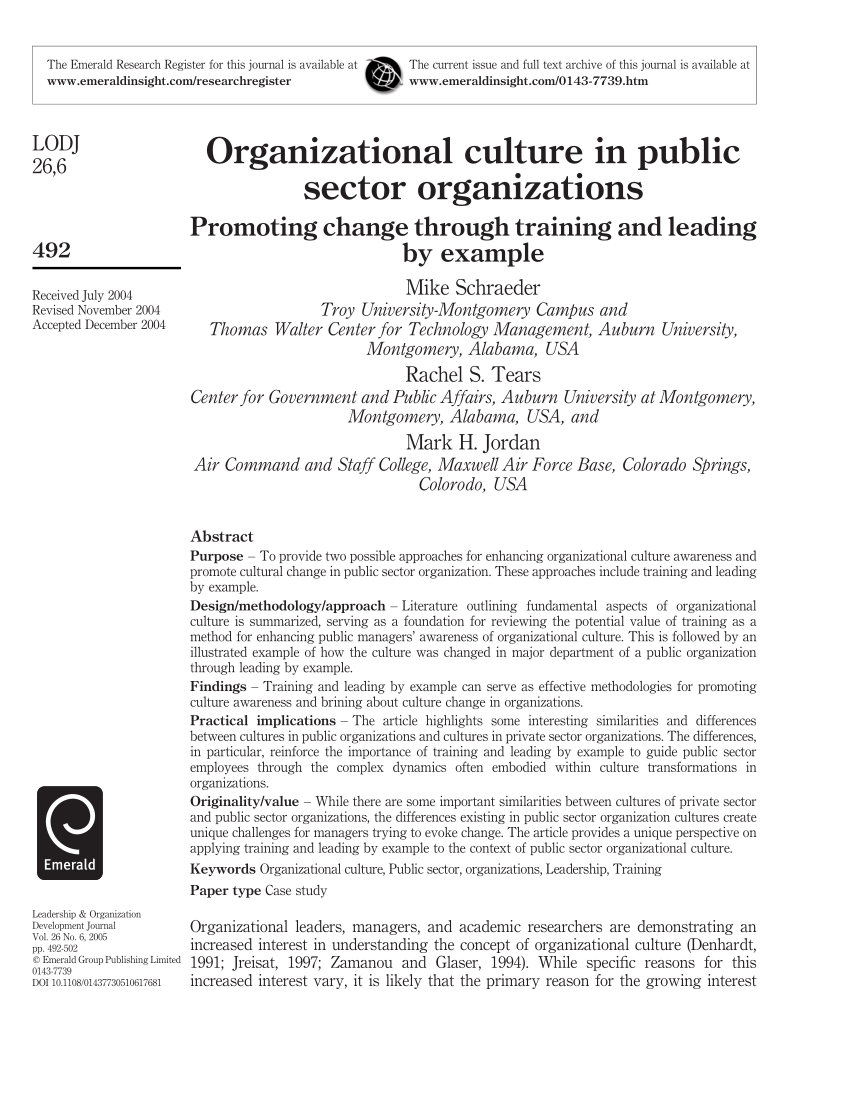 (PDF) Organizational culture in public sector ...