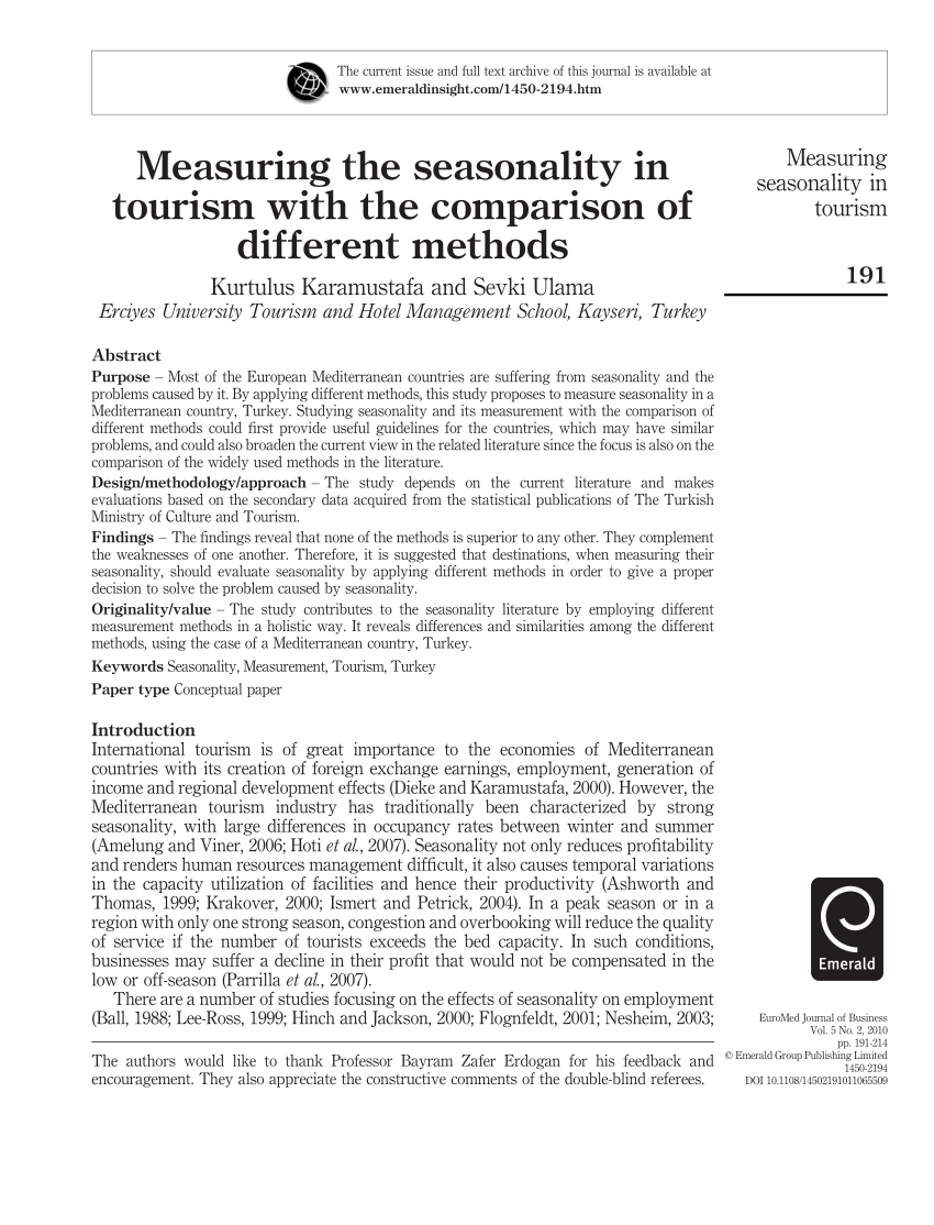 pdf measuring the seasonality in tourism with the comparison of different methods