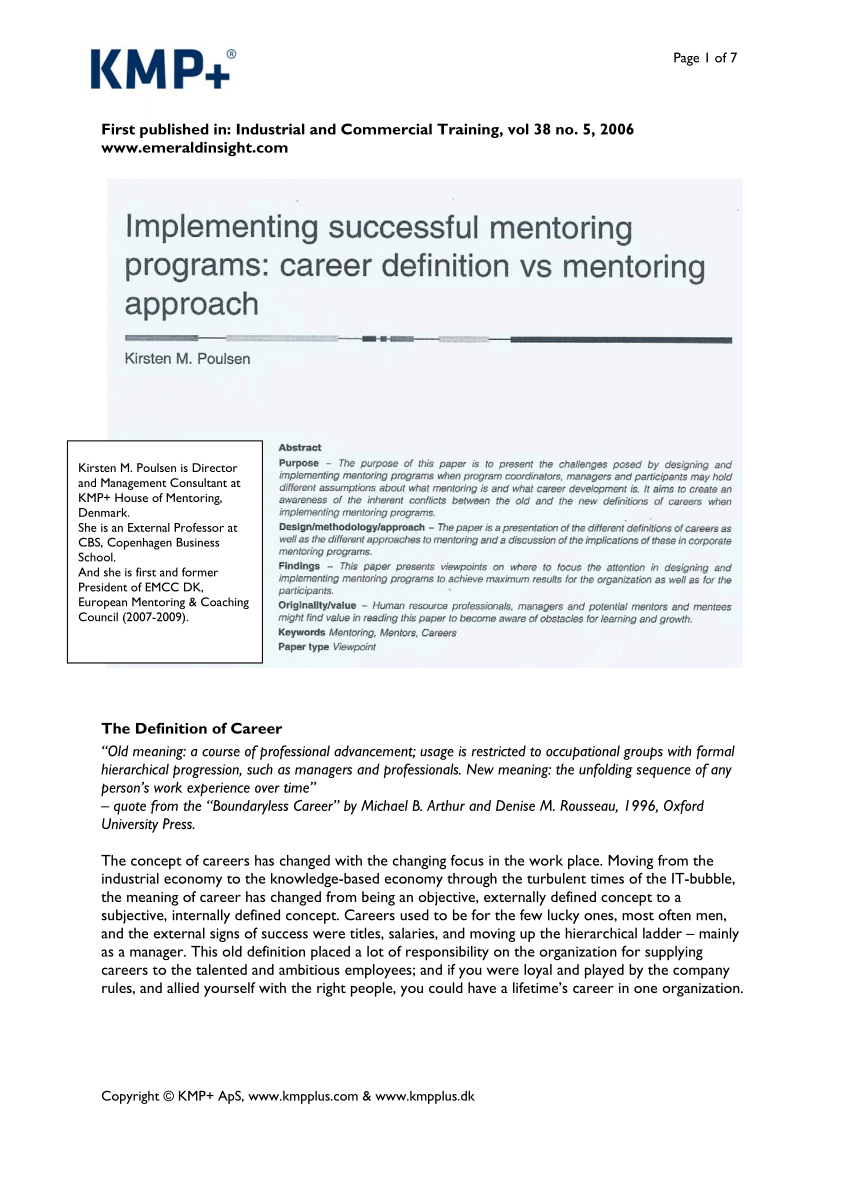 enhed ledig stilling gået vanvittigt PDF) Implementing successful mentoring programs: Career definition vs  mentoring approach