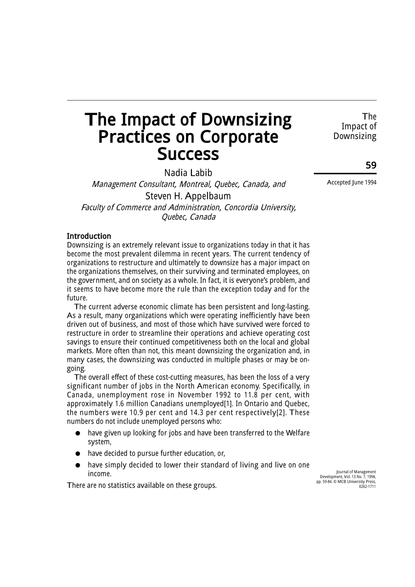 research paper on corporate downsizing