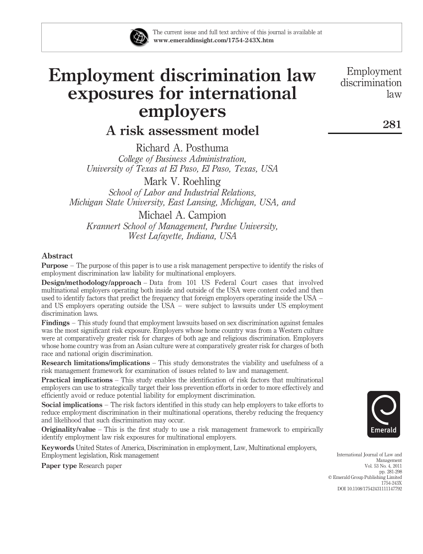 employment discrimination law research paper