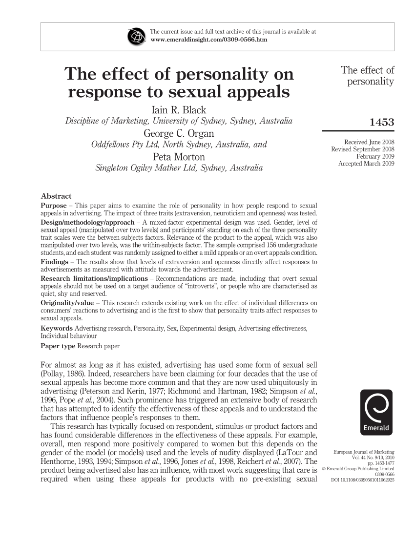 PDF The effect of personality on response to sexual appeals 