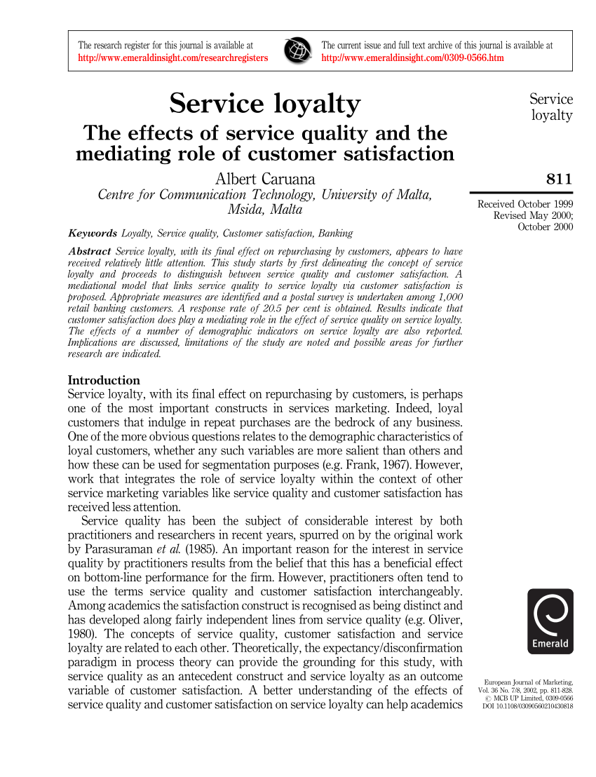 Brand loyalty and customer satisfaction dissertation