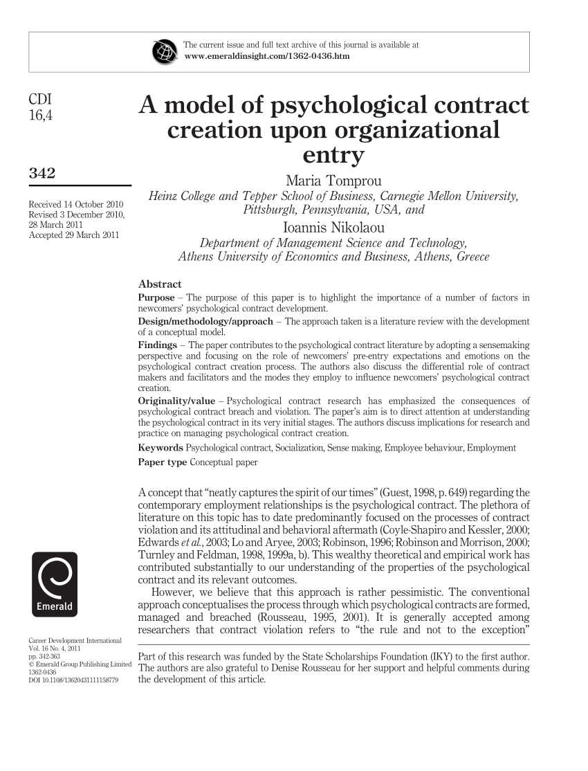 academic essay on psychological contract