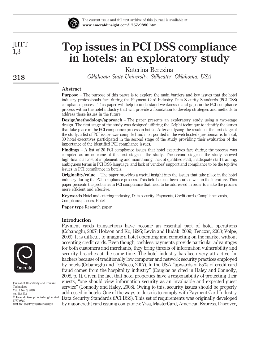 PDF) Top issues in PCI DSS compliance in hotels: An exploratory study Pertaining To Pci Dss Gap Analysis Report Template