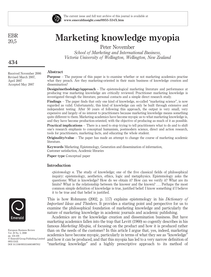research on marketing myopia