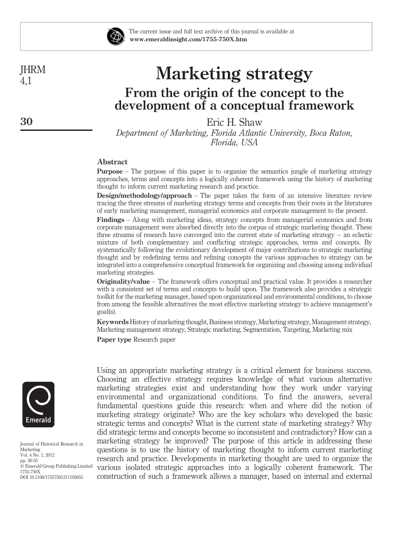 PDF) Marketing strategy: From the origin of to the development a conceptual