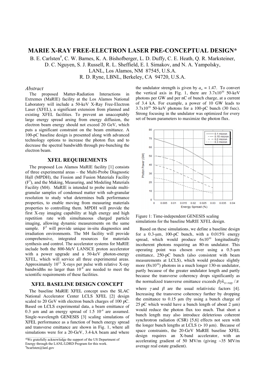 Pdf Baseline Design For The Marie X Ray Free Electron Laser