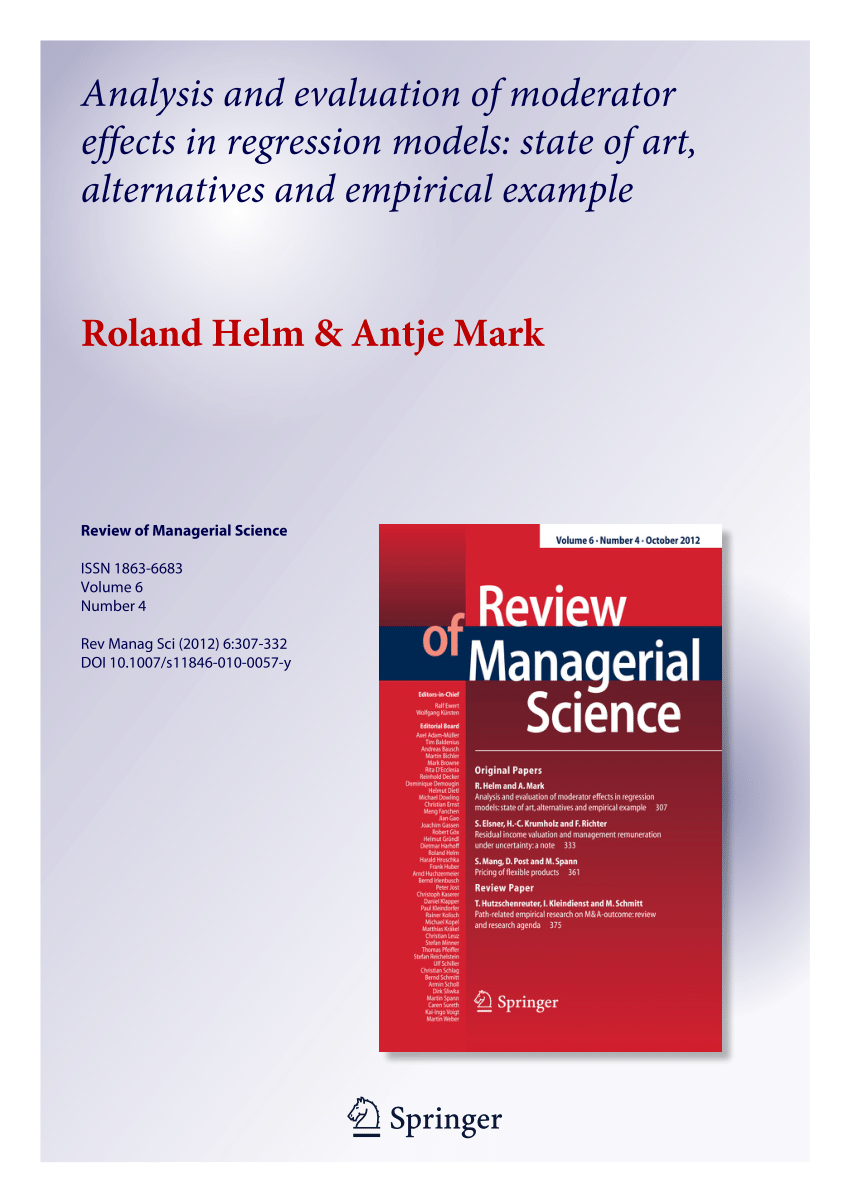 Pdf Analysis And Evaluation Of Moderator Effects In Regression Models State Of Art Alternatives And Empirical Example