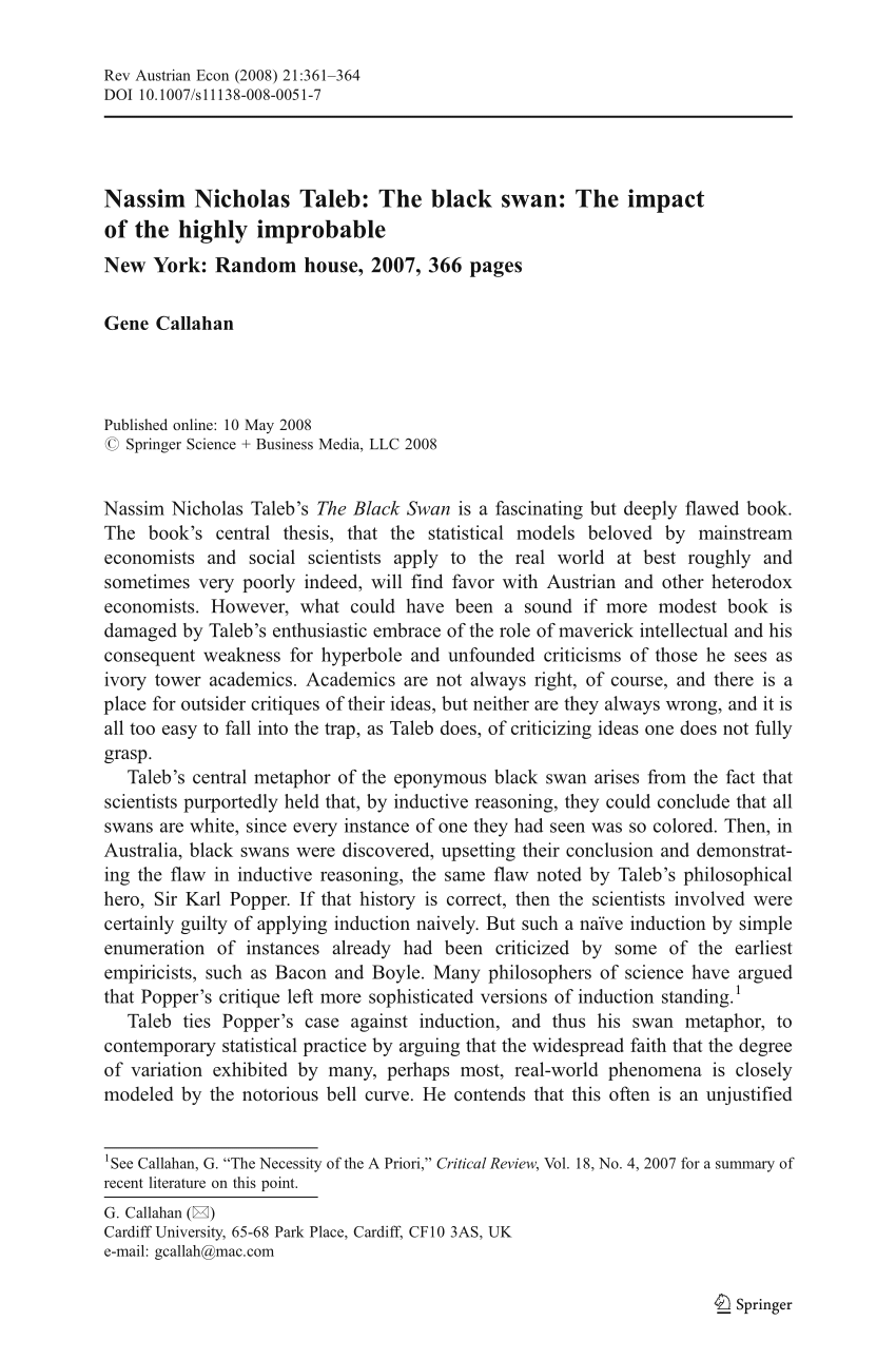 PDF) Nassim Nicholas Taleb: The black swan: The impact of highly improbable