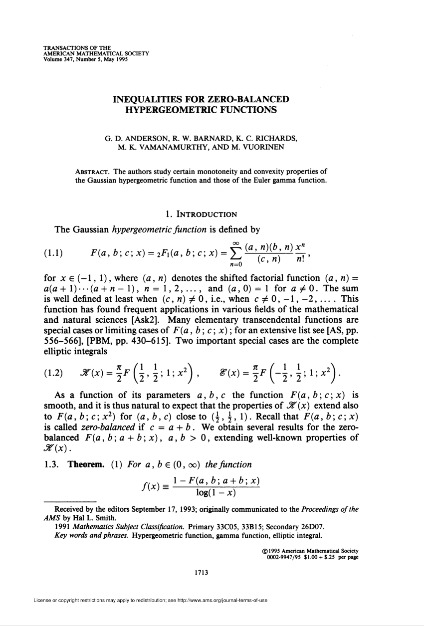Pdf Inequalities For Zero Balanced Hypergeometric Functions