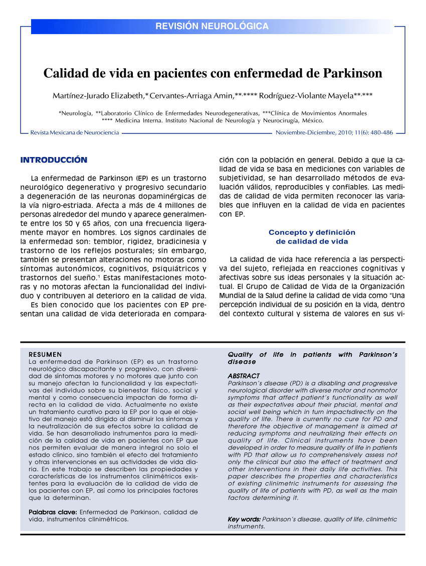 Pdf Calidad De Vida En Pacientes Con Enfermedad De Parkinson