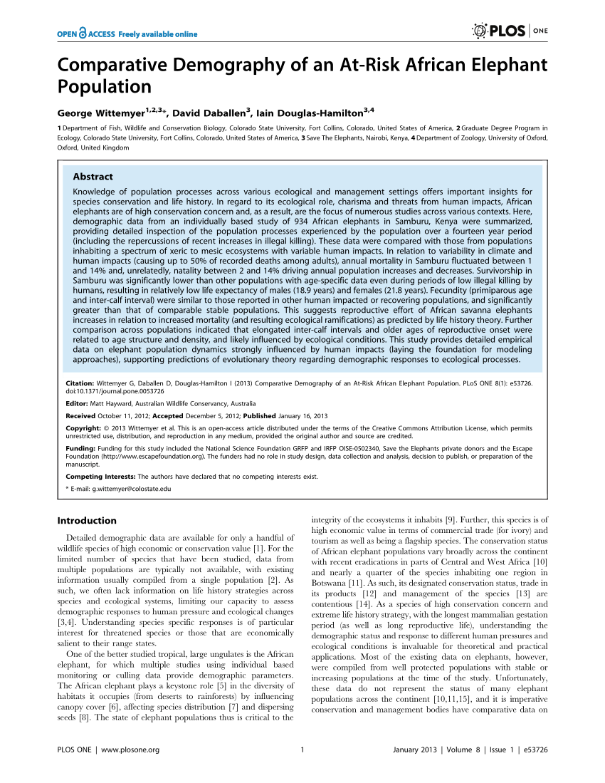 (PDF) Comparative Demography of an At-Risk African Elephant Population