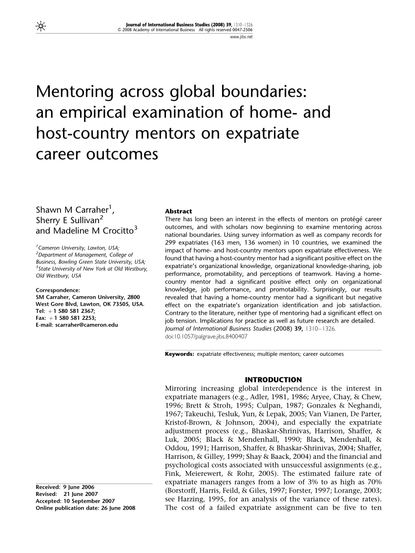 spil Officer strategi PDF) Mentoring across global boundaries: An empirical examination of home-  and host-country mentors on expatriate career outcomes