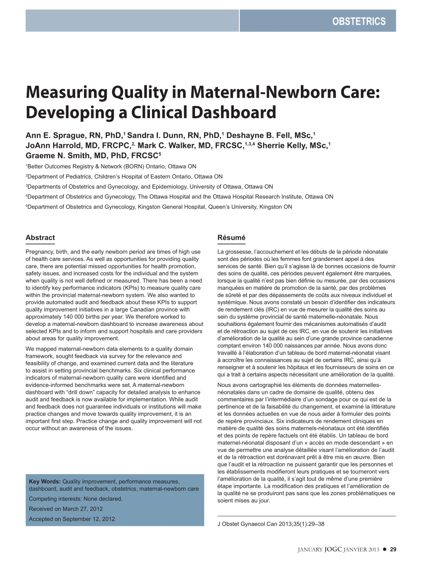 Pdf Measuring Quality In Maternal Newborn Care Developing A Clinical Dashboard