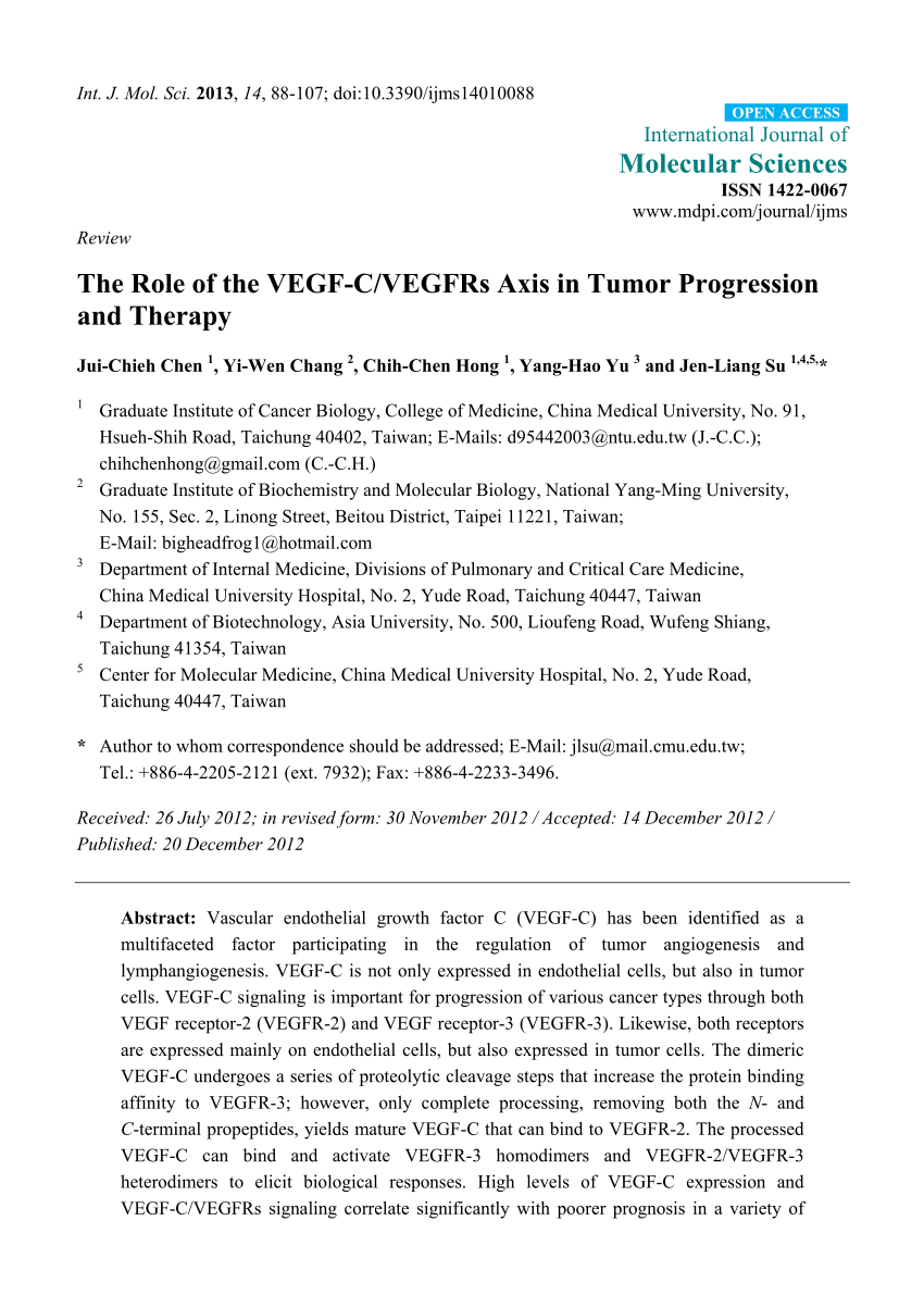 PDF) The role of the VEGF-C/VEGFRs axis in tumor progression and 