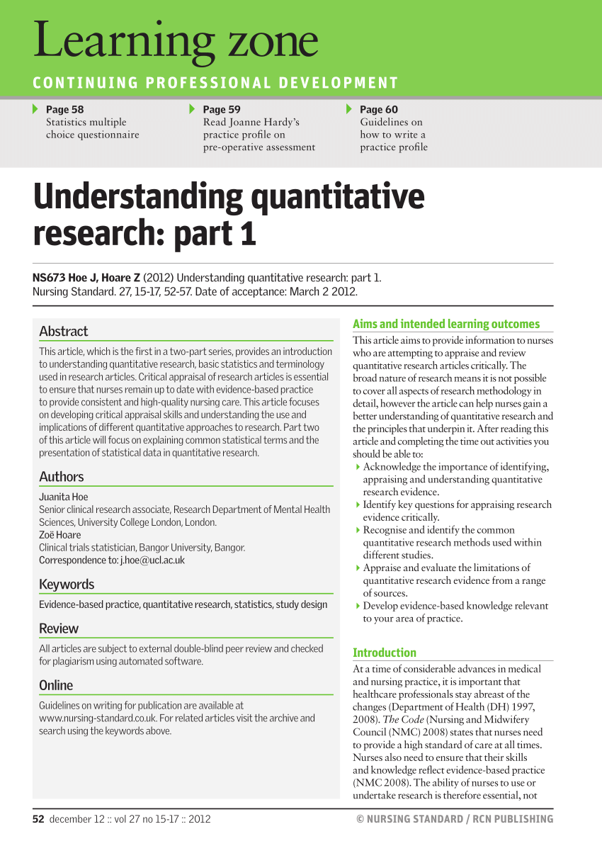 quantitative research nursing articles