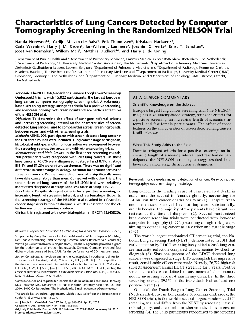 Pdf Characteristics Of Lung Cancers Detected By Computer - 